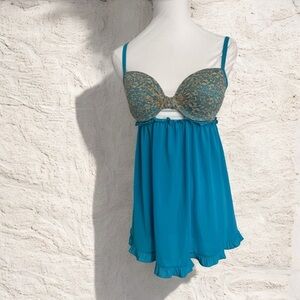 Mermaid blue y2k Lace Babydoll top lingerie M Fairycore coquette